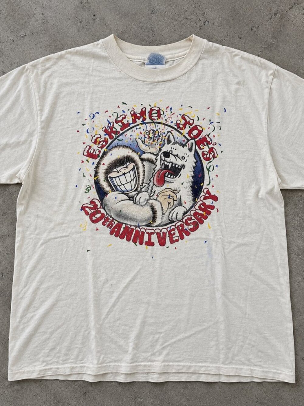Vtg 1995 XL Eskimo Joe's 20th Anniv. Dual Side Graphic Single Stitch T Shirt